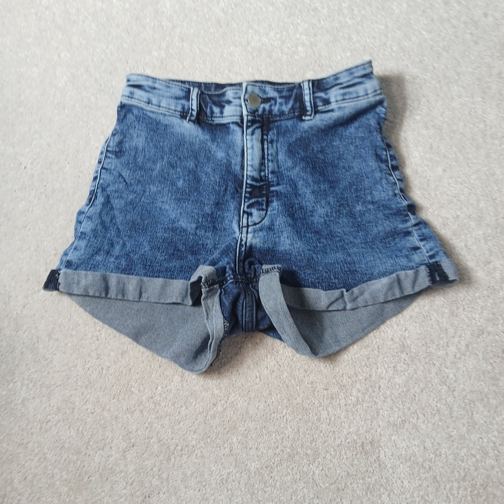 Womens High Rise Size 4 H&M Divided Acid Wash Denim Shorts Cuffed Hem